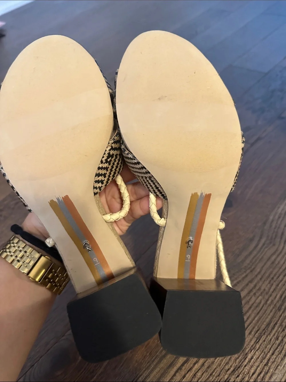Sam Edelman Bodhi Braided Ankle-Tie Block Heel Sandals in Beige/Black - Picture 10 of 12